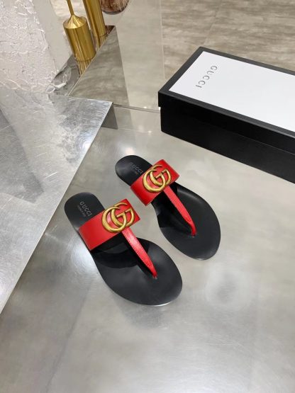 Gucci Double G buckle ribbon square toe flat slides - Image 2