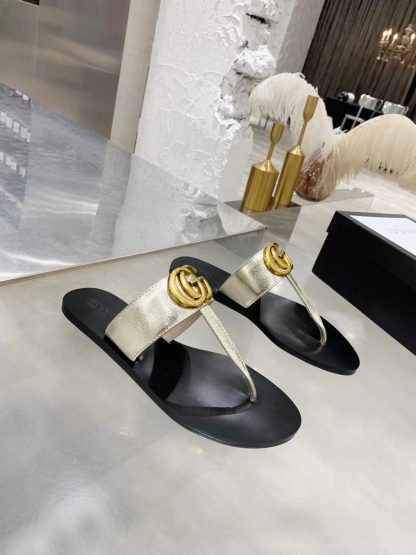 Gucci Double G buckle ribbon square toe flat slides - Image 2