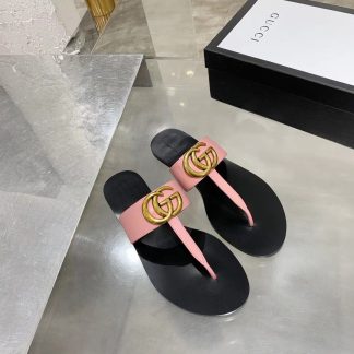 Gucci Double G buckle ribbon square toe flat slides