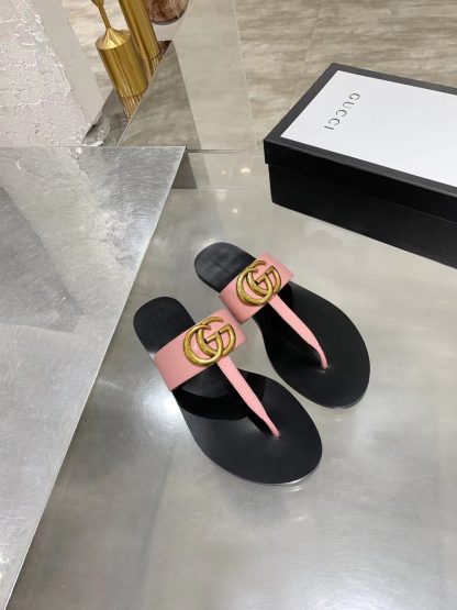 Gucci Double G buckle ribbon square toe flat slides - Image 2