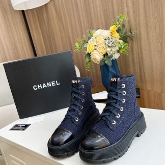 Chanel blue lace-up design non-slip wear-resistant boots