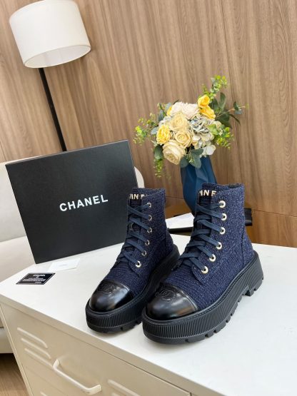 Chanel blue lace-up design non-slip wear-resistant boots