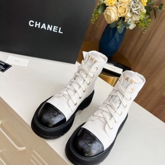 Chanel white lace-up design non-slip wear-resistant boots