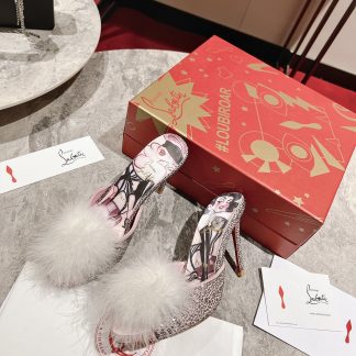 ChristianLouboutin Fish Mouth Fur Ball Sandals High Heels