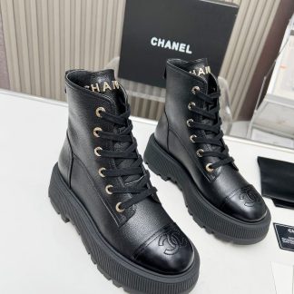 Chanel black strap design non-slip wear-resistant leather boots