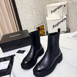 Chanel double-sided elastic design convenient leather black boots