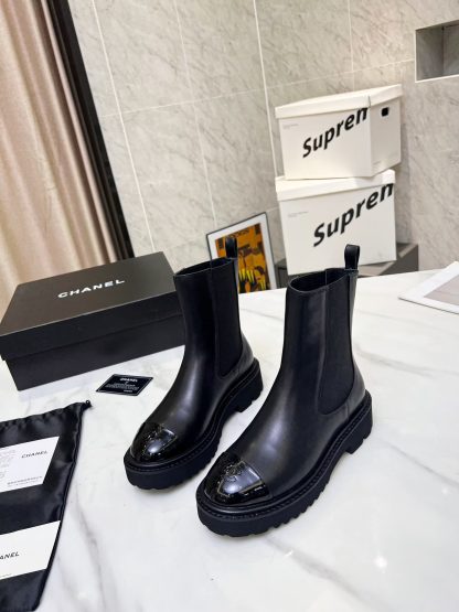 Chanel double-sided elastic design convenient leather black boots