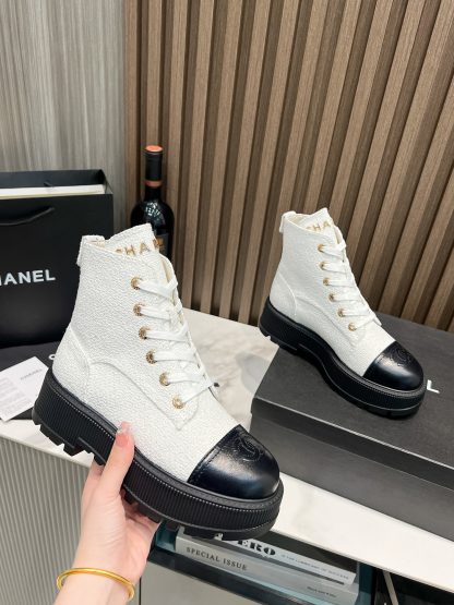 Chanel white super comfortable motorcycle boots