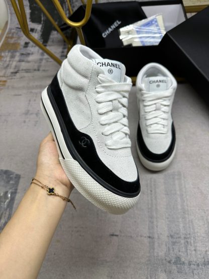 Chanel white and black latest couple sports high-top casual shoes