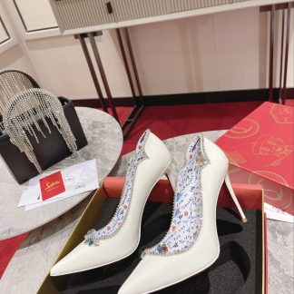 Christian Louboutin wavy patent leather crystal chain high heels
