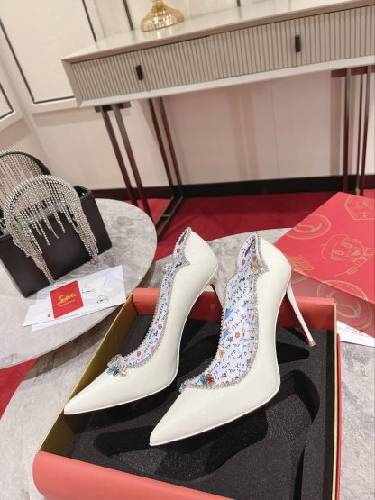 Christian Louboutin wavy patent leather crystal chain high heels