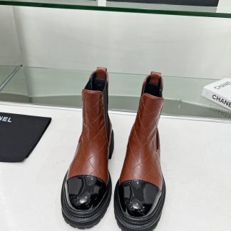 Chanel embroidered thick-soled brown versatile Chelsea boots
