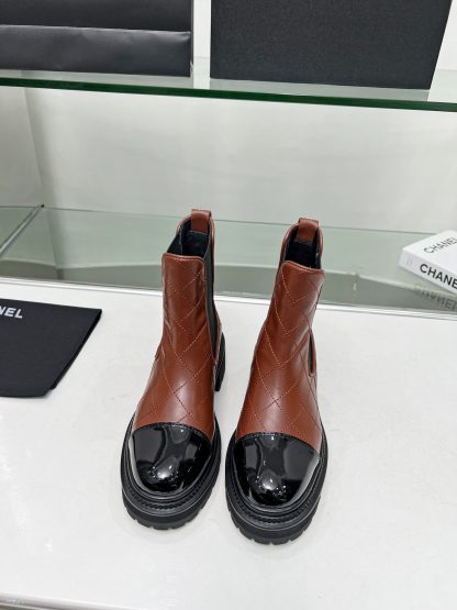 Chanel embroidered thick-soled brown versatile Chelsea boots