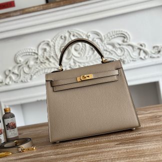 Hermes trench coat grey gold buckle crossbody bag Kelly25 size 25cm