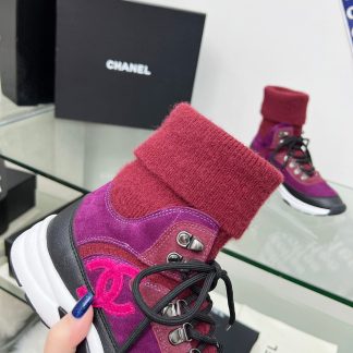 Chanel pink mix and match socks leather casual sneakers