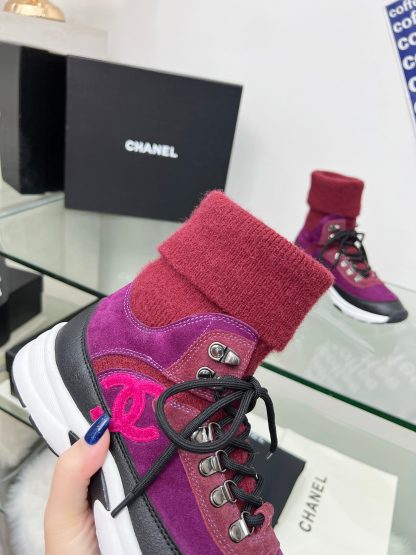 Chanel pink mix and match socks leather casual sneakers