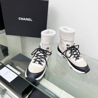 Chanel apricot black mixed socks leather casual sneakers