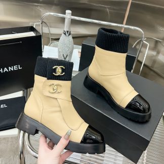 Chanel apricot autumn and winter leather boots