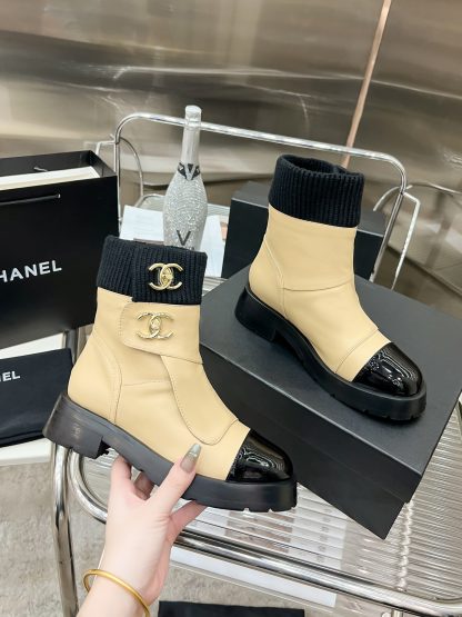 Chanel apricot autumn and winter leather boots