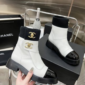 Chanel white autumn and winter leather boots