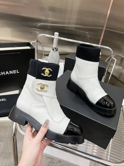 Chanel white autumn and winter leather boots