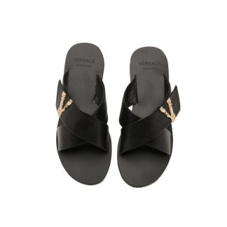 VERSACE Cross V Buckle Flat Sandals
