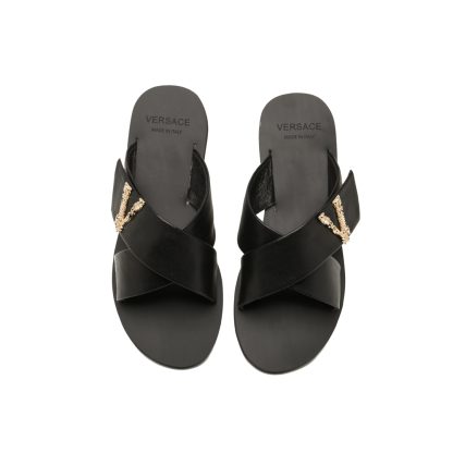 VERSACE Cross V Buckle Flat Sandals
