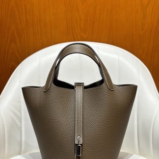 Hermès Elephant Grey Silver Buckle Basket Handbag