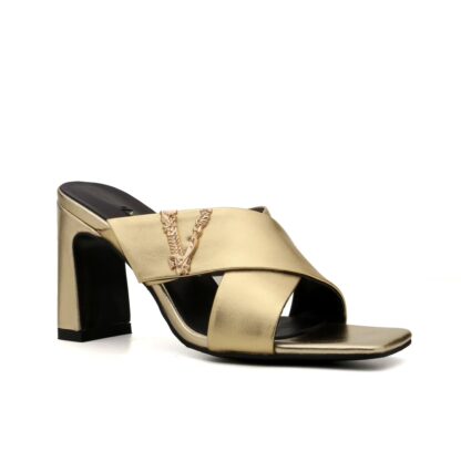 VERSACE chunky heel V buckle sandals high heels - Image 2