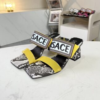 VERSACE square toe block heel sandals high heels