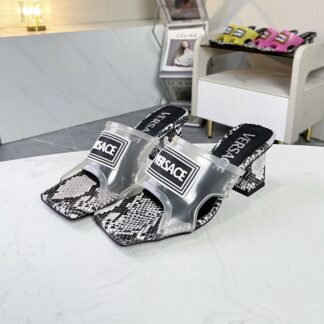 VERSACE square toe block heel sandals high heels