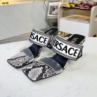 VERSACE square toe block heel sandals high heels