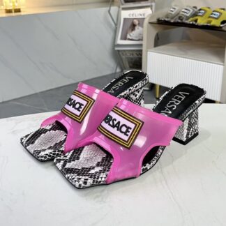 VERSACE square toe block heel sandals high heels