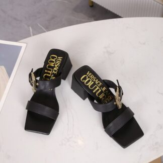 VERSACE Fashion Square Toe Chunky Heel Sandals High Heels