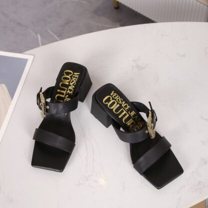 VERSACE Fashion Square Toe Chunky Heel Sandals High Heels