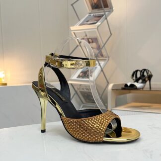 VERSACE new style brooch buckle rhinestone high-heeled sandals