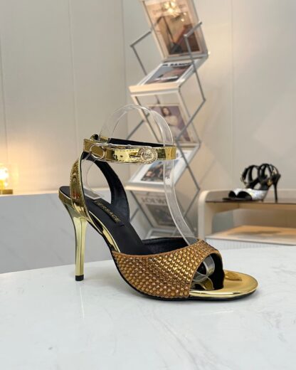 VERSACE new style brooch buckle rhinestone high-heeled sandals