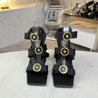VERSACE new square toe chunky heel sandals high heels