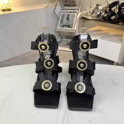 VERSACE new square toe chunky heel sandals high heels