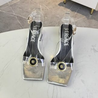 VERSACE new square toe chunky heel sandals high heels