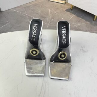 VERSACE new square toe chunky heel sandals high heels