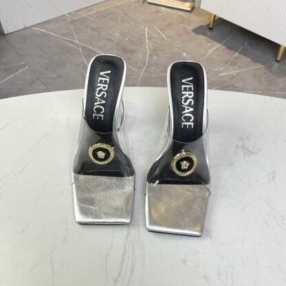 VERSACE new square toe chunky heel sandals high heels