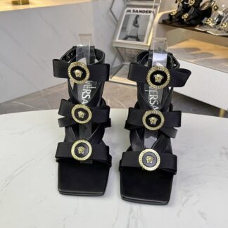 VERSACE new square toe chunky heel sandals high heels