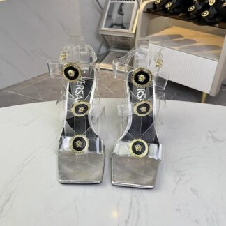 VERSACE new square toe chunky heel sandals high heels