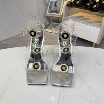 VERSACE new square toe chunky heel sandals high heels