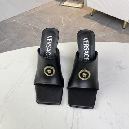 VERSACE new square head thick heel sandals high heels
