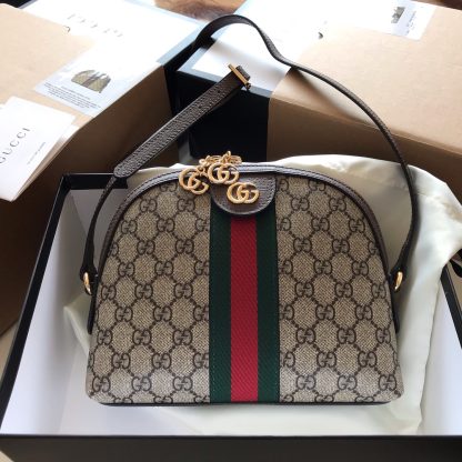 Gucci Floral Embroidered Striped Classic Shoulder Bag