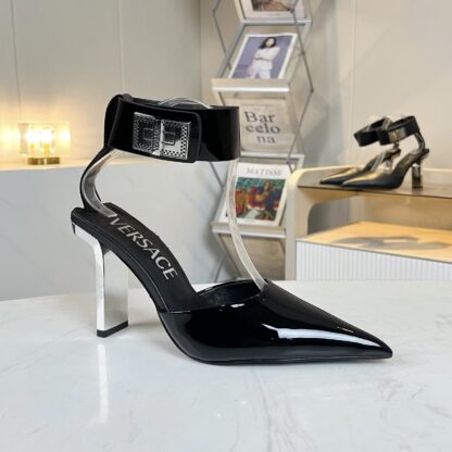 VERSACE new patent leather pointed toe thick heel sandals high heels - Image 2
