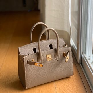 Hermès Khaki Grey Palm Pattern Platinum Exquisite Fashion Handbag Size 22cm
