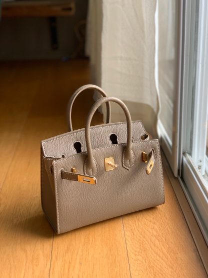 Hermès Khaki Grey Palm Pattern Platinum Exquisite Fashion Handbag Size 22cm